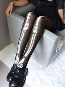 1双朋克哥特摇滚骷髅星星夜店性感字母印花黑色紧身裤 - 彩色 - 查看 4