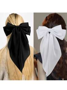 3个装女士特大号黑色、白色、粉色缎面蝴蝶结发夹，时尚百搭高端优雅简约复古发饰，适合日常出行、休闲、派对、通勤、度假、马尾辫、丸子头、洗脸、化妆、搭配服装，爪夹、发夹、发卡、发夹，秋季时尚，法式发夹，蝴蝶结，可爱 - 彩色 - 查看 6