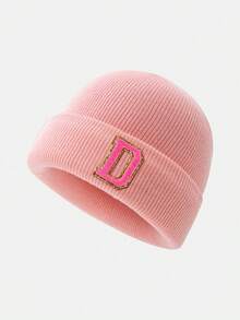 1pc Kids Letter Print Knit Beanie Hat, Warm Winter Headwear For Baby Girls Daily Use - Pink - View 65