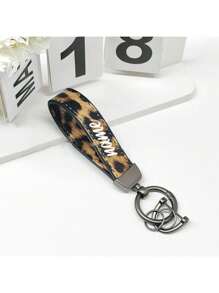 1 Piece Of Customizable Name Unisex Black, White, Red, Pink, Orange Zinc Alloy Simple Style Leather Keychain, Suitable For All Kinds Of Keys And Car Keys, Halloween Leopard Print Gift Souvenirs