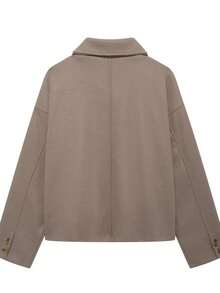 1 Peça Jaqueta Feminina Vintage Solta e Casual com Gola Virada, Manga Longa e Abotoamento Simples em Mistura de Lã, Outono/Inverno