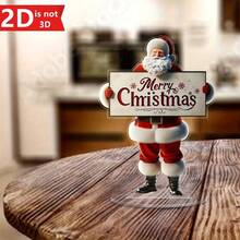 1 Piece 2D Merry Christmas Santa Claus Desktop Decoration, With Festive Slogan - Versatile Holiday Decor For Home And Office, Including Display Base Creative Decoration - 1個 - 查看 5