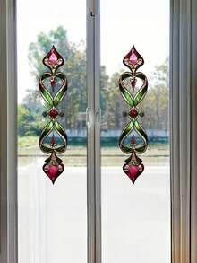 Vintage Floral Design Door Decal, PVC Sticker, Semi-Matte Finish, Decorative Privacy Glass Cling Window Sticker, Non-Adhesive Static Window Decal, For Home Decor, Bring Holiday Atmosphere, Also Great For Christmas, Birthday, Graduation Gifts - Multicolor - View 5