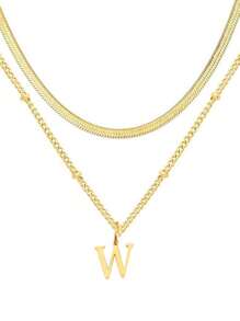 1 件迷你心形吊坠和不锈钢字母项链 - 双层可调节链条项链，26 个字母双层可调节链条珠宝，极简主义奢华，时尚百搭高端优雅简约风格，适合日常休闲、派对、通勤、度假，是送给女性的绝佳礼物