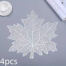 1/2/4/6/8/12pcs Hollow Maple Leaf Gold Foil Placemats, Asymmetrical Shape Dining Table Mats, Hotel Heat Insulation Bowl Pad, Coasters For Afternoon Tea