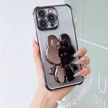 四角闪片手机壳，带旋转支架、水晶腕带和渐变闪片插卡，可拆卸二合一防震防水防刮保护套，适用于 6/7/8/X/XS/XR/11/12/13/14/15/16/16e、Galaxy S22/23/24/25/S24 FE/S25 EDGE、A04/05/06/A07/A14/A15/A16/A17/A24/A25/A34、Redmi Note 9/10/11/12/13、Redmi 9/10/12/13C 14C、OPPO、MOTO、荣耀 X、HW、Realme C53 C55 C61 C63 C75 等机型。 - 黑色 - 查看 2