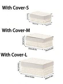 1 pieza/3 piezas Cesta de almacenamiento tejida, Cesta de almacenamiento con tapa para escritorio, Cesta de almacenamiento tejida hecha a mano, Caja de almacenamiento de aperitivos para escritorio, Caja de almacenamiento de juguetes para sala de estar, Cesta de almacenamiento de llaves y varios, Cesta de almacenamiento de cosméticos, Artículos de organización y almacenamiento para el hogar en cocina, baño, dormitorio, sala de estar, dormitorio, escritorio de oficina, accesorios de decoración del hogar - Blanco - Ver 5