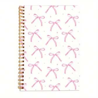 1pc 5.5*8.3inch Pink Bow Spiral Notebook Journal, Preppy Coquette Style, Cute Pink Office Supplies, Perfect Gift For Women, Spiral-Bound With Decorative Pink Bows And Dotted Details