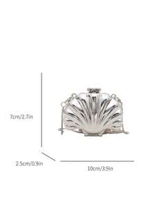 1 件贝壳形装饰包、迷你晚装手拿包、女士个性化时尚链条口红包，适合情人节、派对、约会、单肩包、零钱包、金色耳机盒、女士礼物、硬壳 - 銀色 - 查看 10