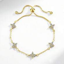 1pc Lucky Clover Flower Charm Silver Bracelet With Extension Chain Women Gift Valentines