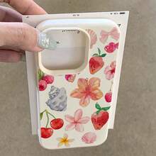 1个TPU材质可爱花朵、贝壳、樱桃、草莓图案手机壳，兼容苹果手机 - 白色 - 查看 4