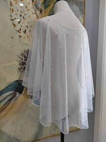 新娘披肩，珍珠雪纺白色披肩，新娘披肩，手工串珠蕾丝新娘斗篷，适合婚纱、结婚登记拍照、秋季服装搭配、派对、闪耀、万圣节、圣诞节 - 彩色 - 查看 4