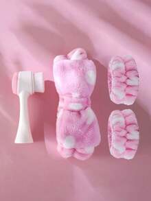 1 个头带 / 2 个腕带 / 3 个洁面套装：涤纶沐浴腕带、蓬松纯色头带、可重复使用的 Spa 头带和腕带、细纤维头带、化妆头带腕带、弹性腕带、吸汗带、面巾。适用于浴室、客厅、梳妆台、旅行、卧室、瑜伽、健身、沐浴、化妆、护肤、水疗、沙龙、生日、面膜、运动洁面、洗脸刷、包、收纳袋、收纳