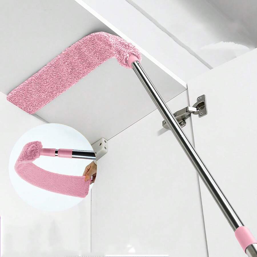 1pc Dusters For Cleaning, Floor Duster With Extension Pole Bendable Microfiber Head, Washable Cleaner,Duster For Furniture Bed Bottom - Dusty Pink - View 1