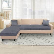 Sectional Couch Cover 4 Pieces Velvet Separate Couch Cushion Covers L Shape Soft Stretch Sofa Slipcovers With 2pcs Pillowcases For Left Right Chaise Sectional Couch 3 Seater+1 ChaiseDark Grey As
