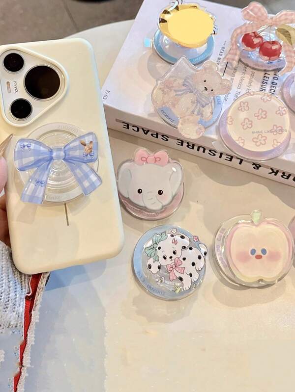 1 Cute And Girlish Cartoon Sliding Magnetic Stand, Suitable For Strong Adhesion To Any Phone Case, Desktop Stand, Extendable And Portable Stand, A Gift For Your Girlfriend, Classmates Or Relatives. The Placement Position And Direction Are Random Compatible With IPhone, Android Phone, Gift For Birthday, Family, Friends Push-Pull Phone Grip Phone Holder Phone Accessories