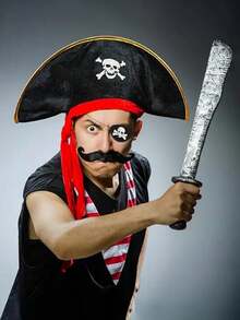 2pcs/Set Halloween Pirate Hat + Pirate Eye Mask - Skull Print Pirate Captain Costume Hat, Pirate Accessories, Party Hat, Masquerade, Cosplay Funny Captain Hat Valentines Gift - Multicolor - View 6