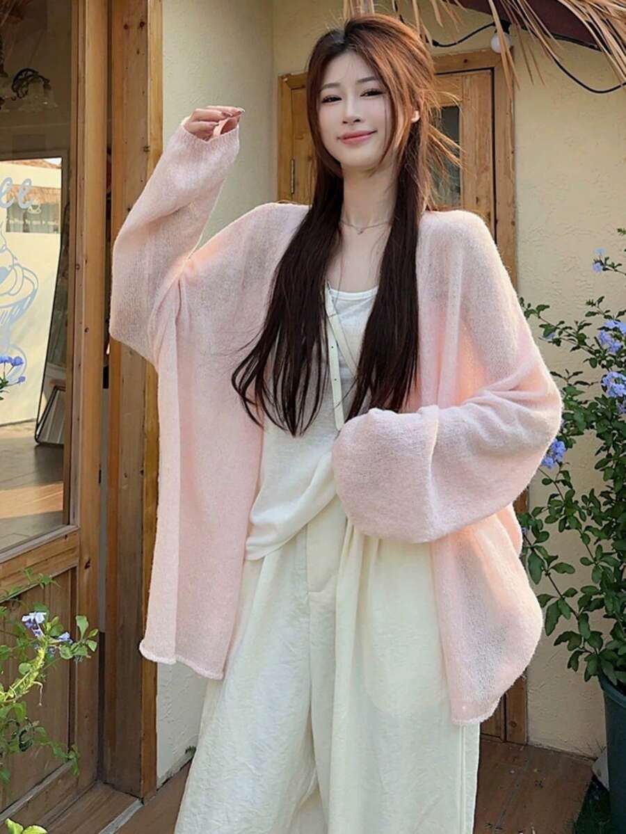 Lightweight Long Sleeve Knit Cardigan For Women, Loose Fit, Soft Style, Autumn