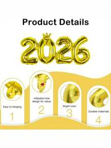 5 个 16 英寸 2026 数字铝箔气球，大型金属金色新年快乐气球，非常适合生日、婚礼、周年纪念、毕业典礼、新娘送礼会、新年装饰、主题派对、家居、房间装饰、办公室装饰 - 彩色 - 查看 4