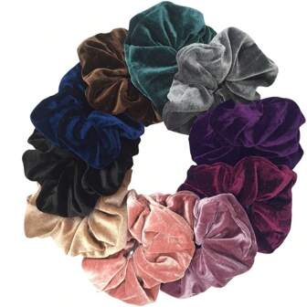1/6/10/12pcs Large Size Women Velvet Scrunchies 11cm, Fashion Elegant Hair Accessories Ponytail Holder, Versatile Everyday Simple Classic Multi-Color ,Hair Ties Hairbands