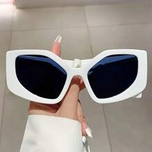 1 Piece New Women's Polygonal Fashion Glasses Colorful Design Versatile Unisex Decorative Glasses - Đen và xám - Xem 6