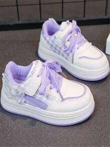 1 Par de Sapatos Esportivos Planos Fofos com Laço Pendente, Estilo Academia, Sola Macia, Antiderrapante e Resistente ao Desgaste, Adequado para Todas as Estações, Moda Feminina - Roxo - Visão 7