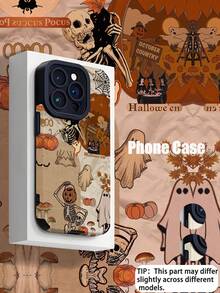 1 pieza Funda de teléfono de piel sintética a prueba de caídas y huellas dactilares, con diseño vertical de calavera con forma de corazón y calabaza, estilo gótico, compatible con Apple y otros modelos