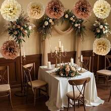 12 Stücke braune Seidenpapier Pompons, karamellfarbene Partydekoration in Elfenbein, Beige, Creme, Erdtönen, Boho, Champagner Seidenpapier Pompons, Wanddekoration perfekt für Geburtstag, Babyparty, Hochzeit, Jahrestag, Party, Festival, Feier, Abschlussfeier