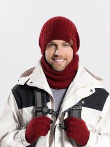 新款欧美风男士针织帽冬季保暖羊毛帽围巾手套2件套/3件套防寒帽 - 灰色 - 查看 10