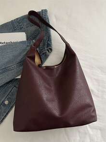 大容量时尚 Ankla 红色时尚通勤手提包，适合女士，二合一单肩和腋下托特包，用途广泛，2025 年秋冬新品 - 酒紅色 - 查看 5