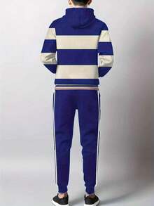 Men's Casual Digital Print Hoodie & Sweatpants Set - Polyester, Machine Washable, Perfect For Spring/Fall Outings, Cozy Outfits - Multicolor - View 2