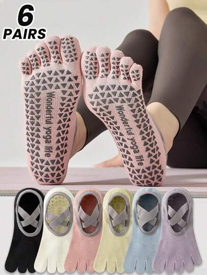 1/3/6 双女士瑜伽五趾袜，薄款透气防滑专业健身袜，适合室内运动、舞蹈、普拉提、秋季袜子