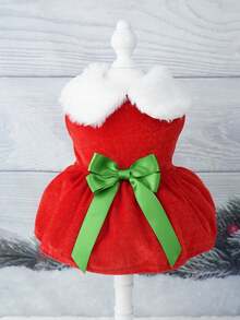 狗狗圣诞服装小狗连衣裙，圣诞老人宠物服装天鹅绒裙子保暖衬衫冬季外套圣诞节节日服装可爱女孩服装红色连衣裙，适合中小型犬和猫的狗狗服装，两种款式可供选择 - 彩色 - 查看 8