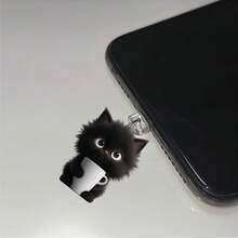 1 Stück süßer 2D Acryl flacher schwarzer Katzen Staubschutz für Ladeanschlüsse, geeignet für Typ-C & Apple Ladeanschlüsse