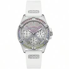 Guess Frontier 女士休闲奢华硅胶表带石英表，圆形表盘，水晶日历显示，时尚腕表，适合日常、晚宴、约会等场合，是送给女性的理想礼物。 - 彩色 - 查看 1