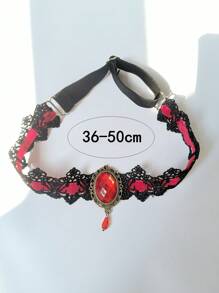 1 件装黑色蕾丝哥特风格红宝石哥特式吸血鬼颈链女士情人节款