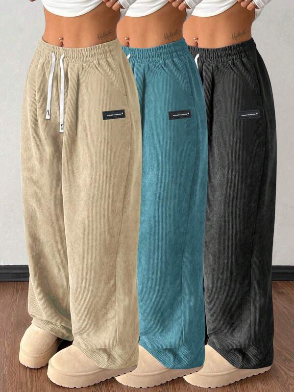 Pantalon droit décontracté en velours côtelé pour femmes, taille à cordon de serrage, poches vintage, respirant et confortable, convient aux activités quotidiennes, automne/hiver