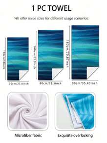1pc Extra Large & Super Soft Quick Dry Beach Towel, With Vibrant Abstract Wave Print - Blue Green, Blue And Green Stripes, Perfect For Relaxing And Beach, Pool Side