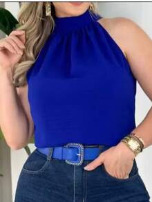 STYLISH WOMEN'S HIGH NECK TIE-UP BLOUSES - Blue - View 3