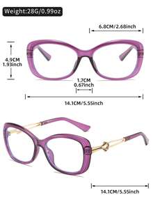 LINFEMAND LNFEMAND Fashion Oval Cat Eye Frame Contrast Color Glasses Design Metal Flower Arm Everyday Commute Elegant Date Office Non-Prescription Holiday Gift - Clear - View 10