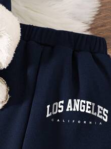 青少年男孩字母图案印花保暖圆领运动衫和运动裤套装 - 寶藍色 - 查看 6