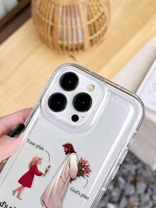 1pc Minimalist Slogan Jesus Girl Tulip Flower Pattern Airbag Anti-Slip Soft Phone Case Compatible With IPhone 11/12/13/14/15/16 Pro Max Waterproof Shockproof Anti-Fall Scratch Resistant - 1pc - 查看 5