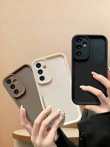 奢华时尚纯色材质三件套手机壳，带摄像头保护，适用于三星 Galaxy S24 S23 S22 S21 Ultra，哑光表面，春季礼物，生日派对佳品 - 棕色+黑色+白色 - 查看 1