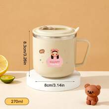 1pc 270ml Mini Double-Wall Thermal Insulated Mug, Children's Water Cup With Cute Cartoon Bear Pattern, 316 Stainless Steel Kids Straw Cup With Straw & Handle, Portable Anti Scalding Drinking Cup, Sealed Leak-Proof Tea Coffee Milk Cup Drinkware, Suitable For Student And Adult Use In Home, School, Dorm, Office, Party, Camping, Picnic, Back To School