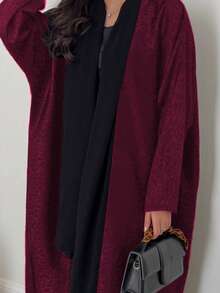 2-Piece Set, Stylish And Minimalist, One Size, Matte Black Leopard Print, Women's Solid Middle Eastern Attire Long Dress With Scarf Set, Fashionable And Elegant Cardigan Dress Robe Abaya, Suitable For Everyday And Festive Wear - Burgundy - View 3