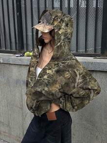 Sudadera con capucha con cremallera y estampado de camuflaje para moda callejera en primavera y otoño - Multicolor - Ver 1
