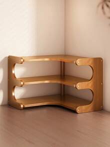 1 个节省空间的转角储物架 - 坚固的竹制弧形转角桌面储物架，适用于家庭办公室、客厅和厨房 - 天然饰面搁板、多功能书挡、艺术装饰风格、材料、现代储物设计、手工木工、办公室组织、员工使用、转角搁板