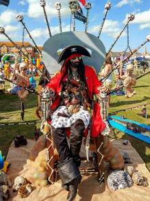 2pcs/Set Halloween Pirate Hat + Pirate Eye Mask - Skull Print Pirate Captain Costume Hat, Pirate Accessories, Party Hat, Masquerade, Cosplay Funny Captain Hat Valentines Gift - Multicolor - View 7