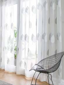 1 Peça Cortina Transparente Bordada com Pequena Árvore em Estilo Nórdico, Design de Bolso para Bastão, Fresca e Doce