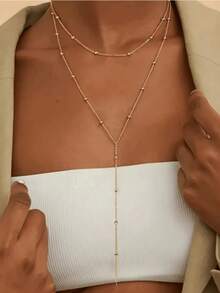 A Bohemian Vacation Style Necklace - Collar, Fashionable Double-Layer Rice Bead Design Style, Suitable For Women's Daily Vacation - Beach Parties, Gatherings - Various Occasions Dressing Up Necklaces For Women - Vàng - Xem 1